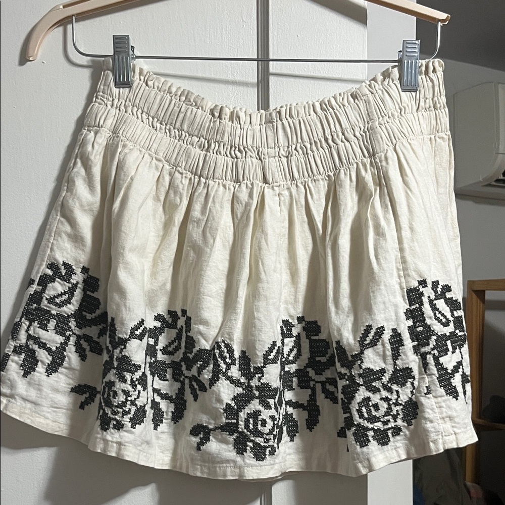 Aerie Cream Circle Skirt with Black Floral Embroidery